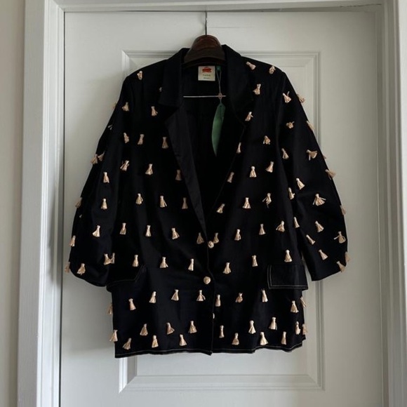 Farm Rio Black Raffia Fringed Blazer - Picture 5 of 9